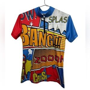 Colorful Comic Print Rift Cycling Jersey Women’s S Graphic Bike Shirt